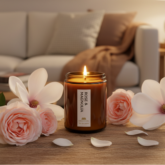 Rose & Magnolia Scented Candle - Scented Candles - Charm Natural
