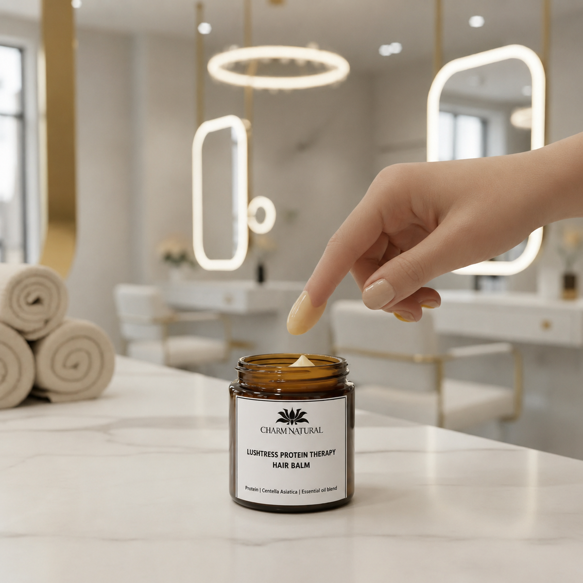 Lushtress Protein Therapy Hair Balm - Deep Conditioning Treatment - Body and Hair - Charm Natural
