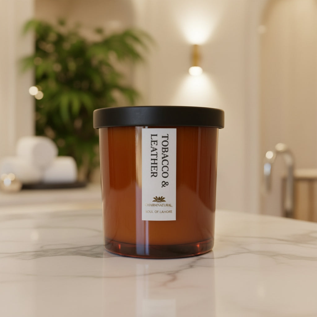 Tobacco, Leather, Oud Scented Candle - Scented Candles - Charm Natural
