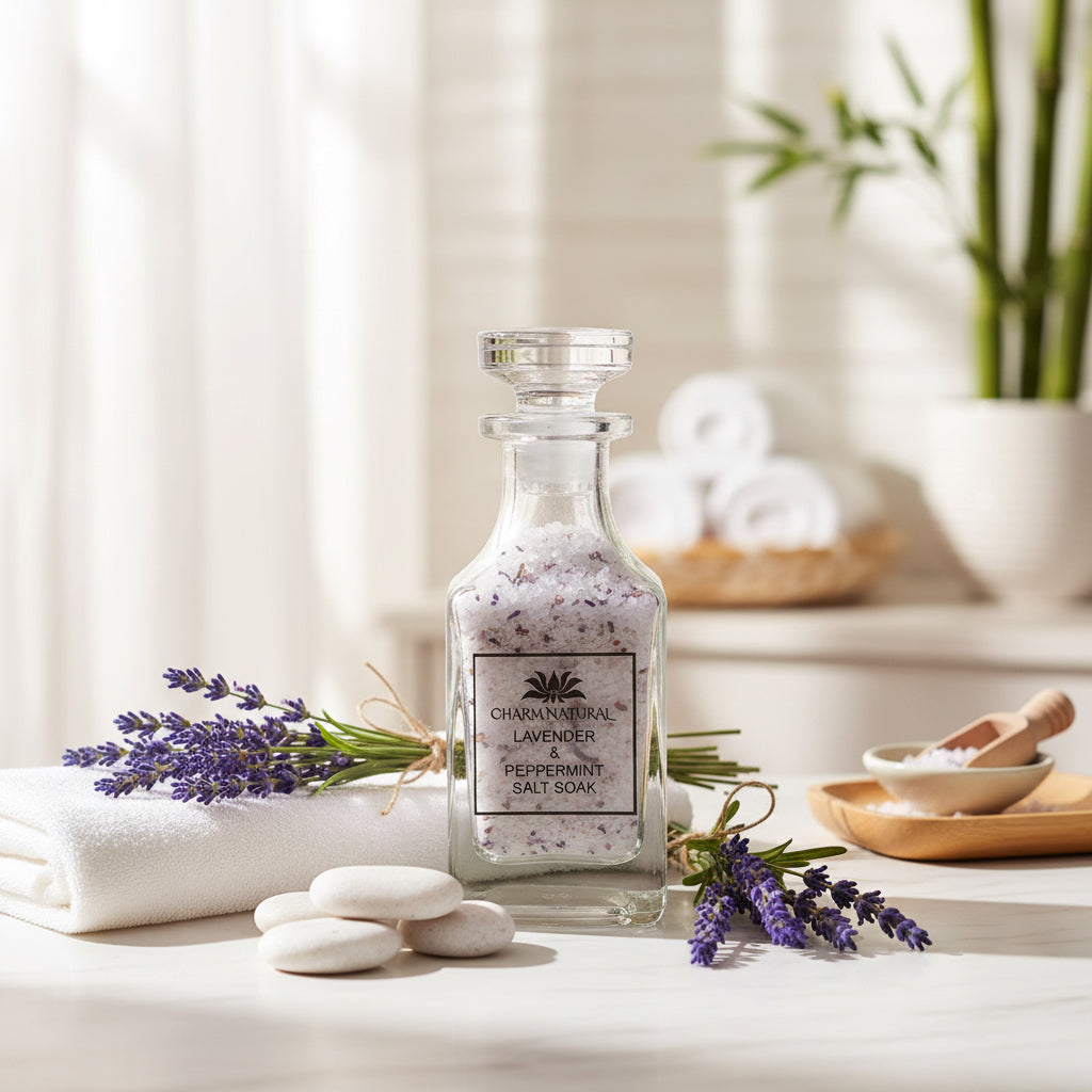 Lavender & Peppermint Bath Salts - Relaxing Spa Soak - Body and Hair - Charm Natural
