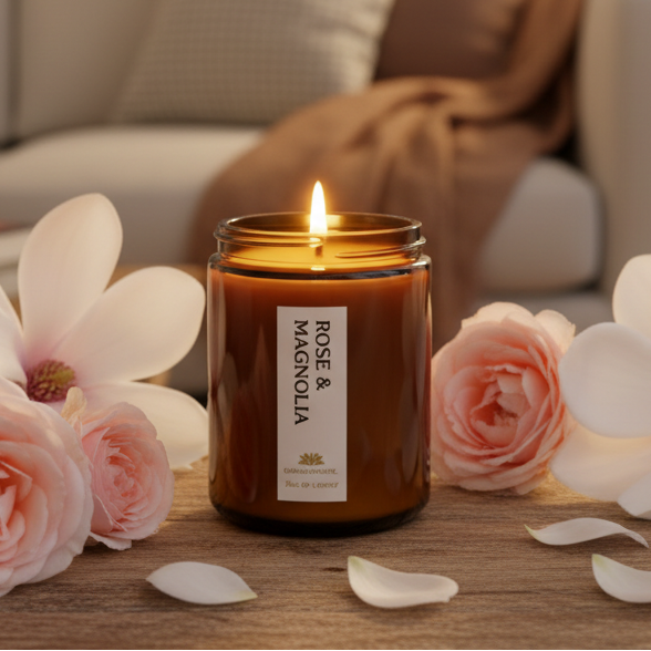 Rose & Magnolia Scented Candle - Scented Candles - Charm Natural