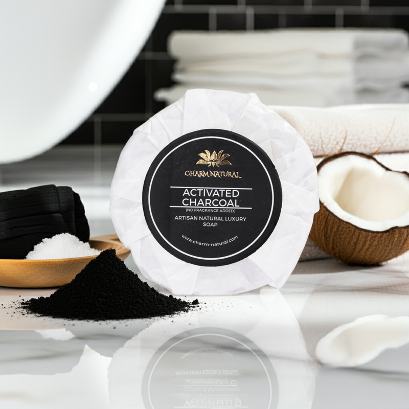 Activated Charcoal Organic Soap - Fragrance-Free Detox Cleanser | Charm Natural
